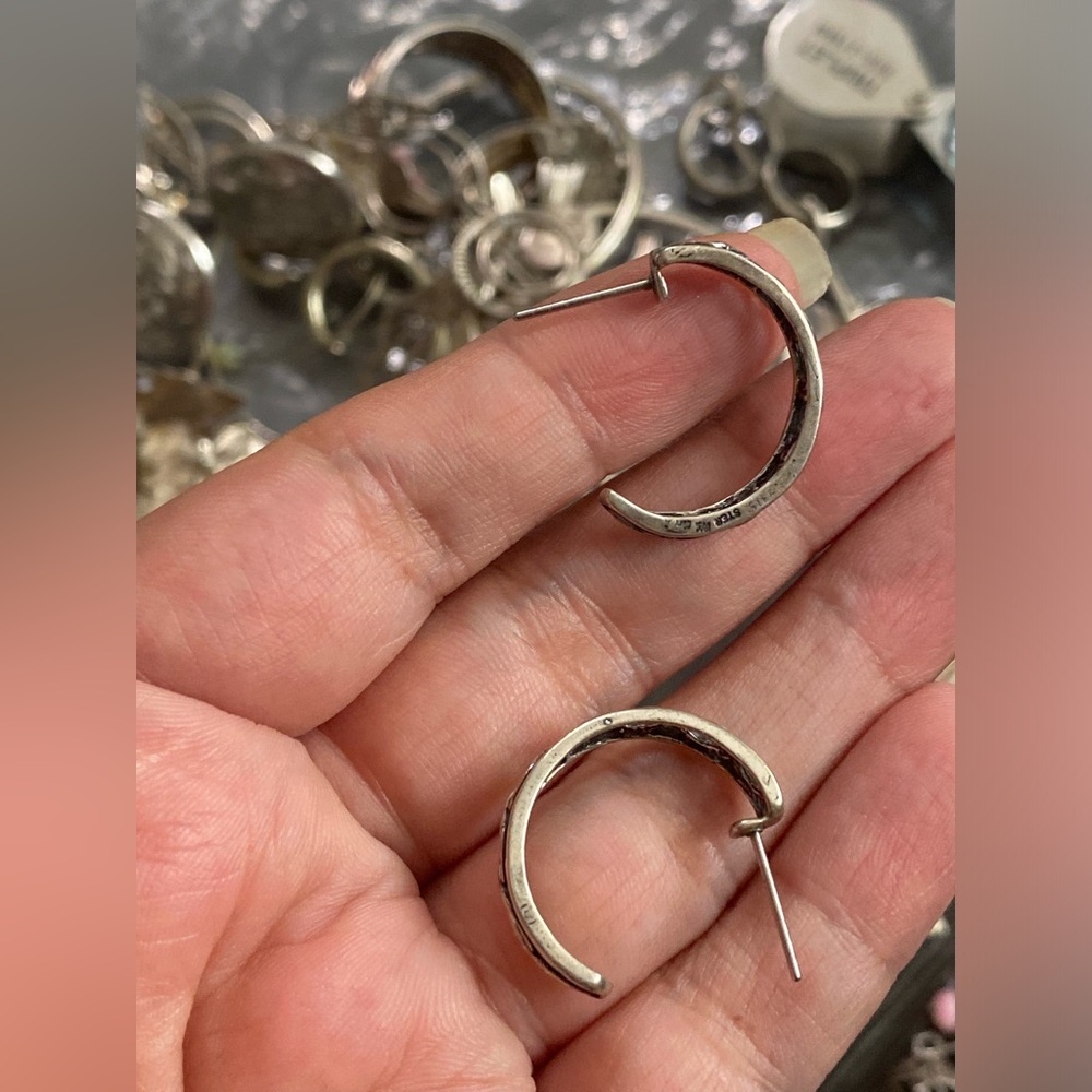 Sterling Silver Hoop Earrings - Small Textured Silver Hoops